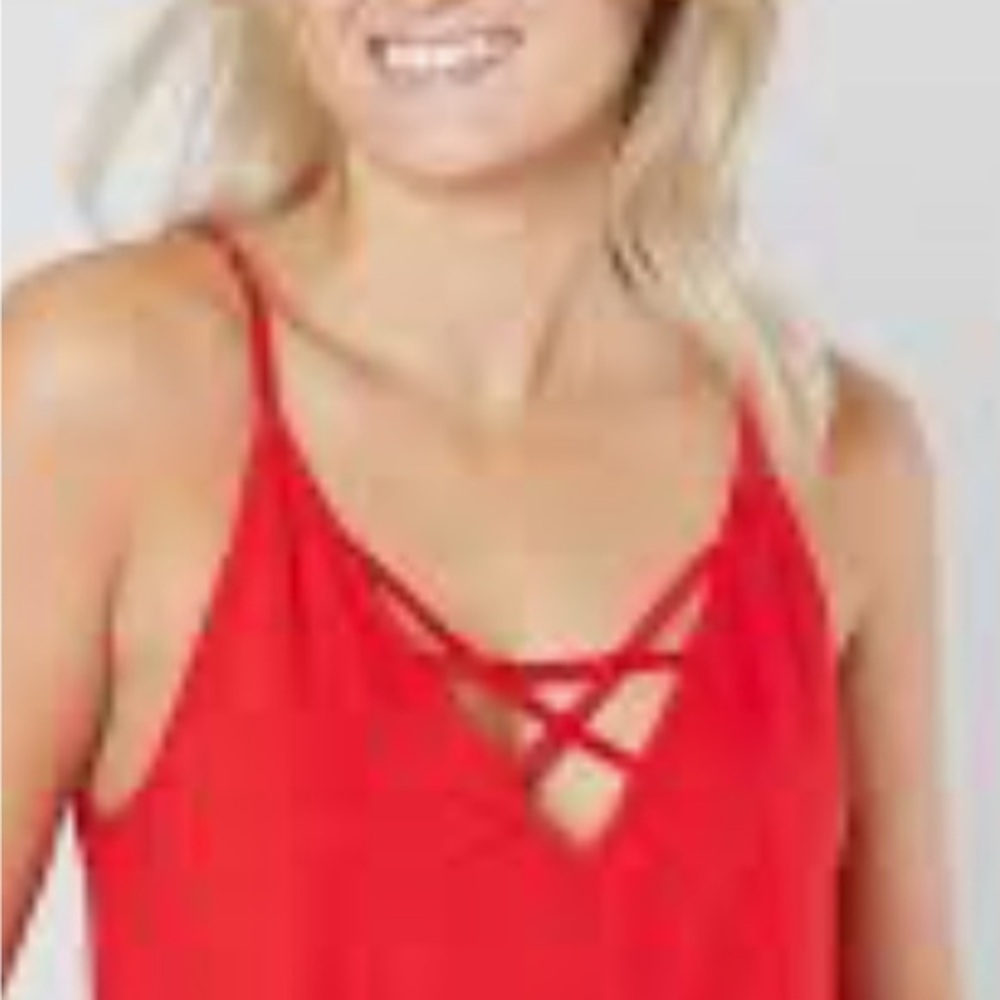 Red Strappy V-Neck Women's Tank Top